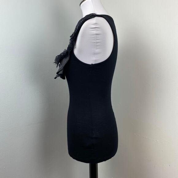 Neu Look Black Ruffle Lace Beaded Embellished Tank Top Shell Size 12 - Picture 5 of 7